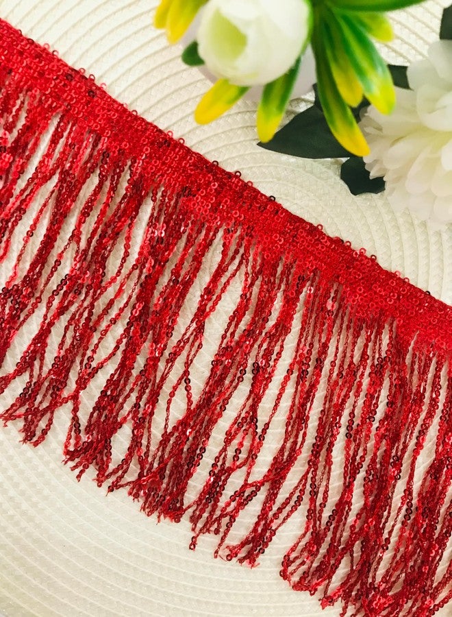 PREMDAS LACES Premdas lace Colorful Sequin Tassel Lace Trim Ribbon Fringe DIY Handmade Dance Performance Clothing Decoration Accessorie(3miter) Length - 6 Inch (Red) - Image 3